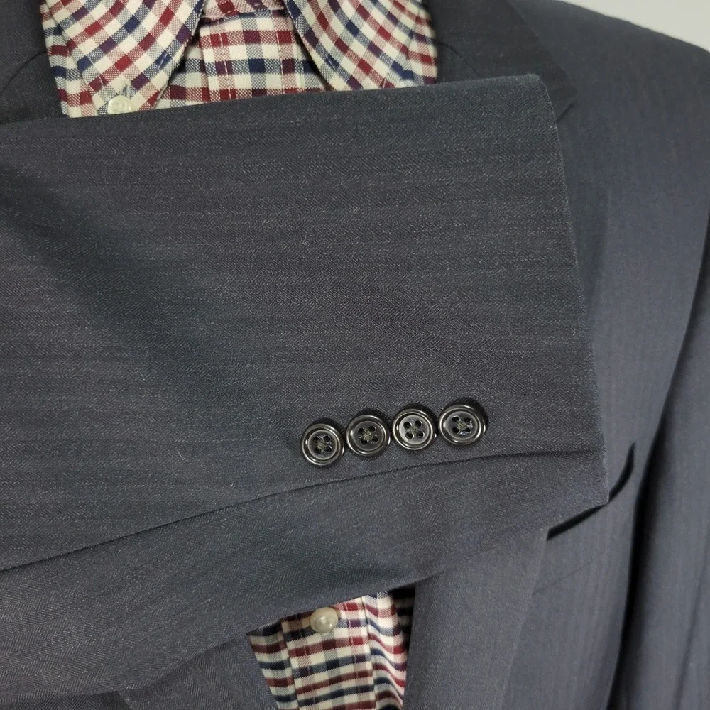 JOS A BANK Men's Sport‎ Coat Blazer Two Button Navy Herringbone Wool Size 46R